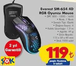 EVEREST SM-654 4D RGB OYUNCU MOUSE EVEREST SM-654 4D RGB OYUNCU MOUSE
